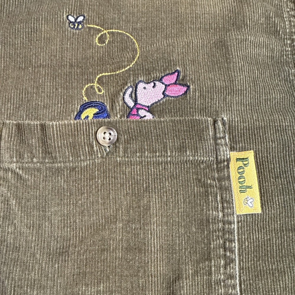 Vintage Disney Pooh Corduroy Shirt Medium Olive Green Embroidered Winnie Pooh - Picture 3 of 9